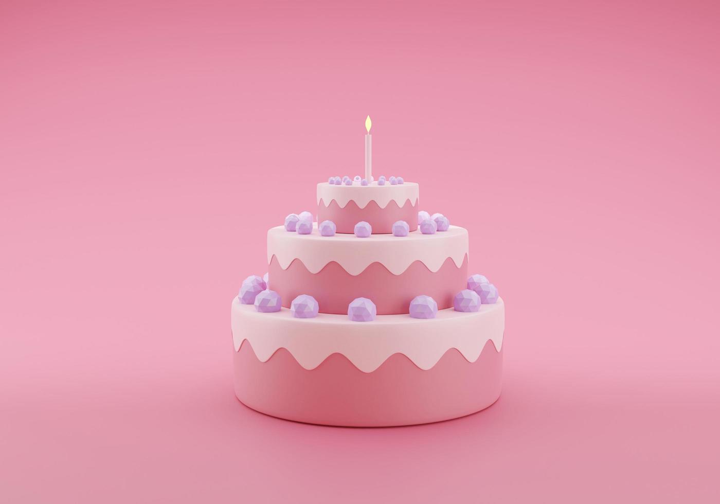 Cute birthday cake 3d rendering pink on a pink background photo