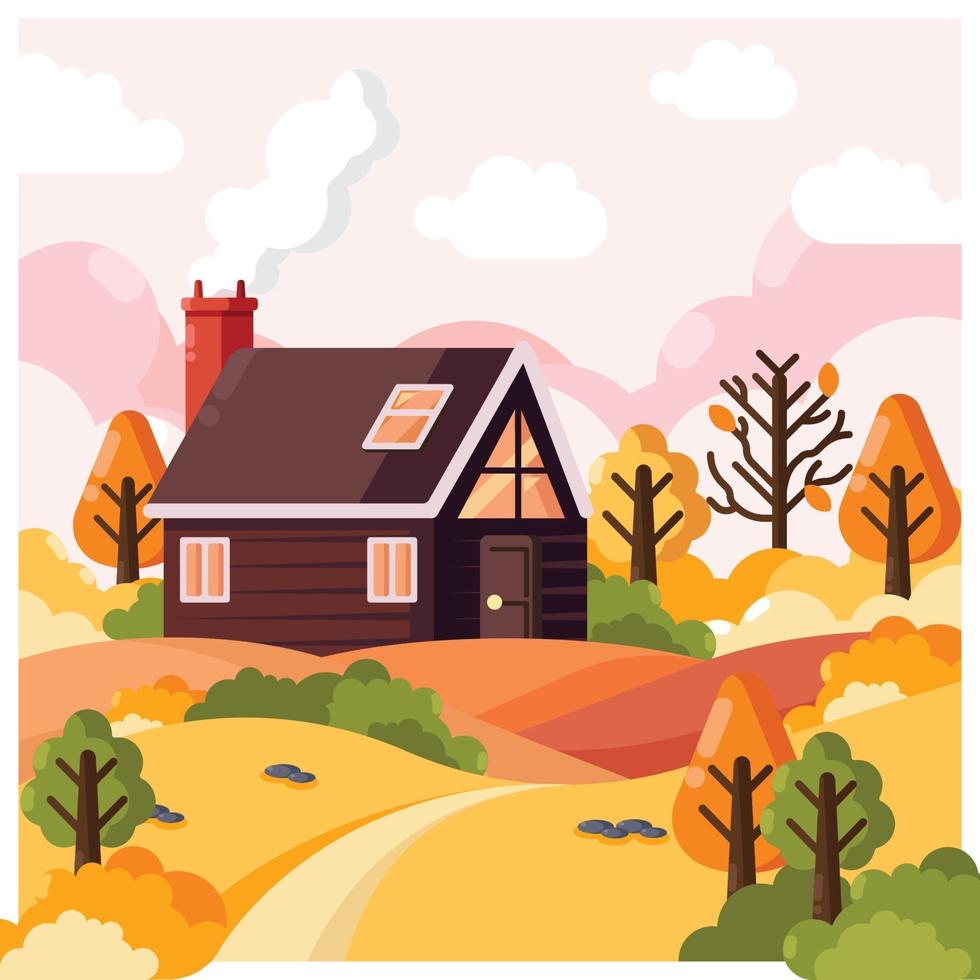 Autumn Cabin Concept vector