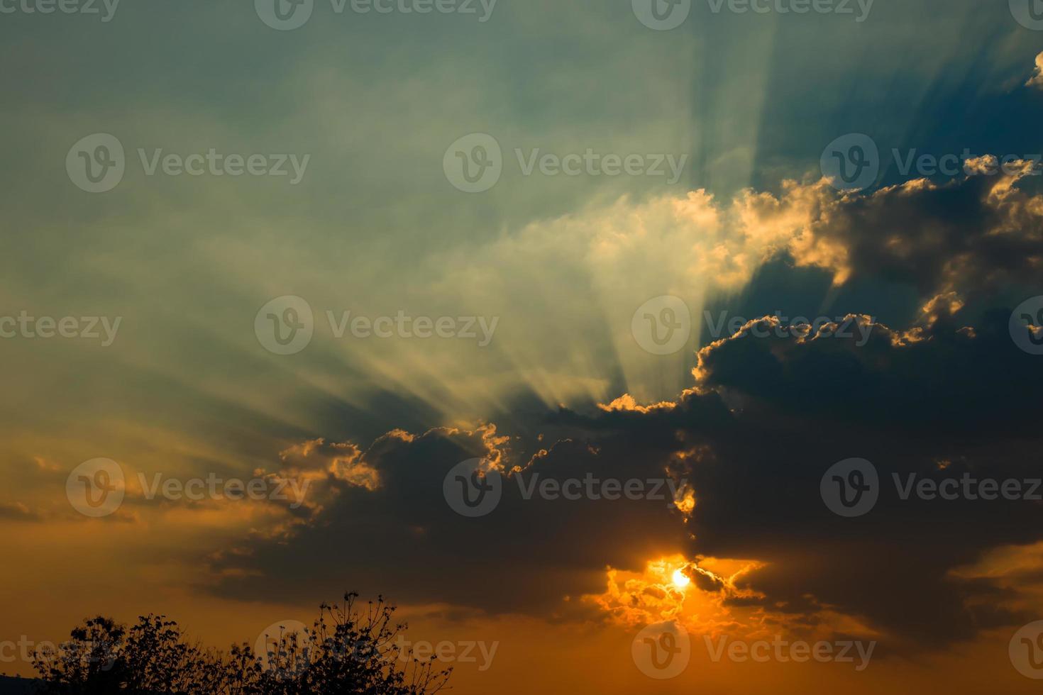 Beautiful sky with clouds and sun rays photo