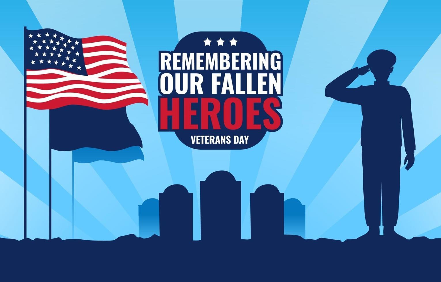 Silhouette of Soldier Salutes on Veterans Day vector