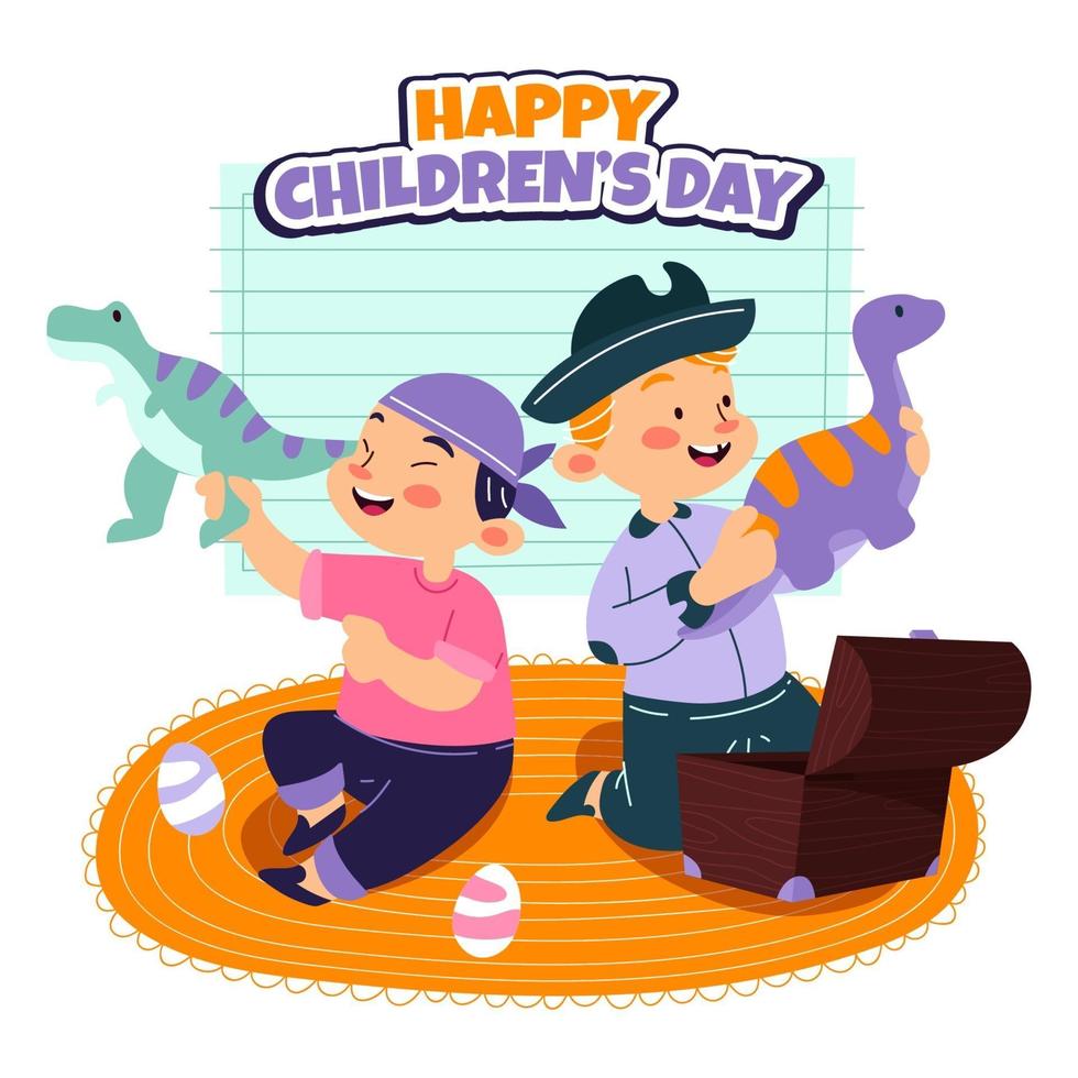 Boys Play Dinosaurs vector