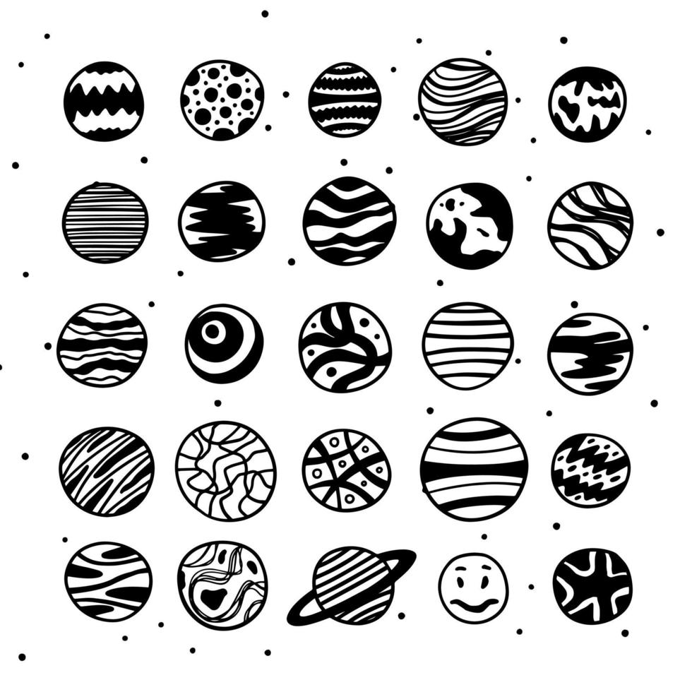 Lot of planets vector in different styles