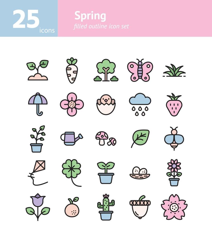 Spring filled outline icon set. vector