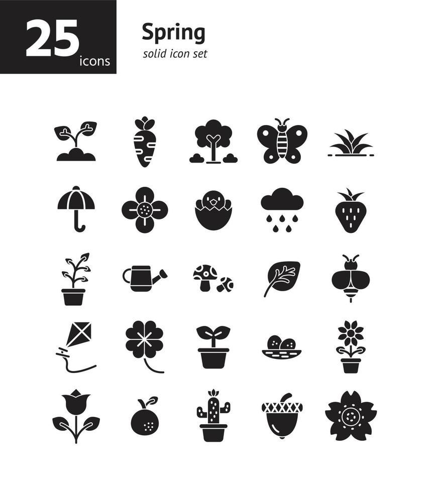 Spring solid icon set. vector