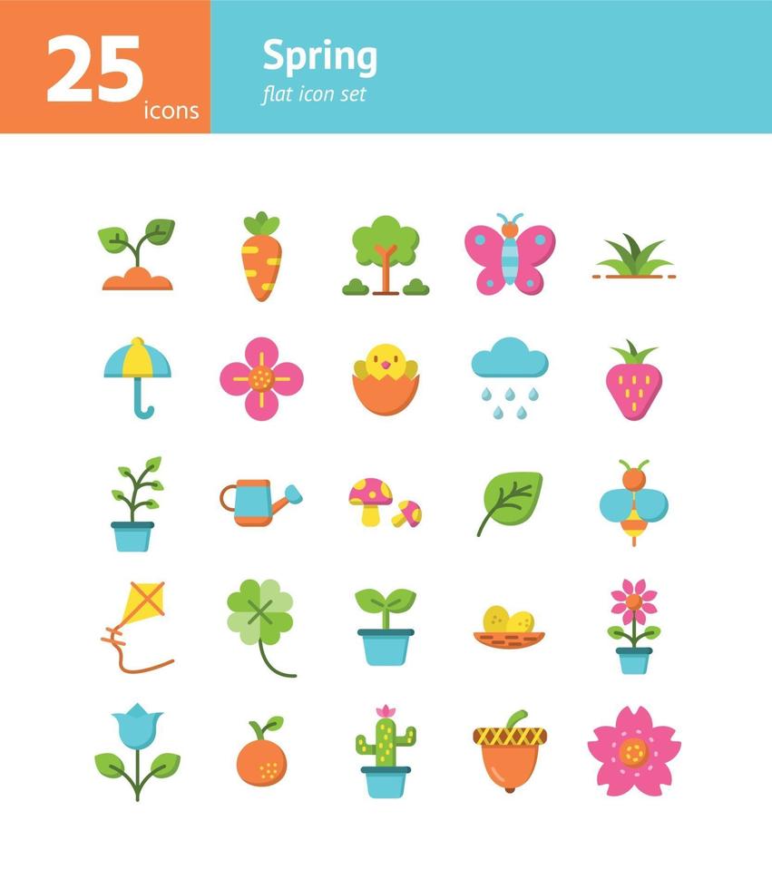 conjunto de iconos planos de primavera. vector