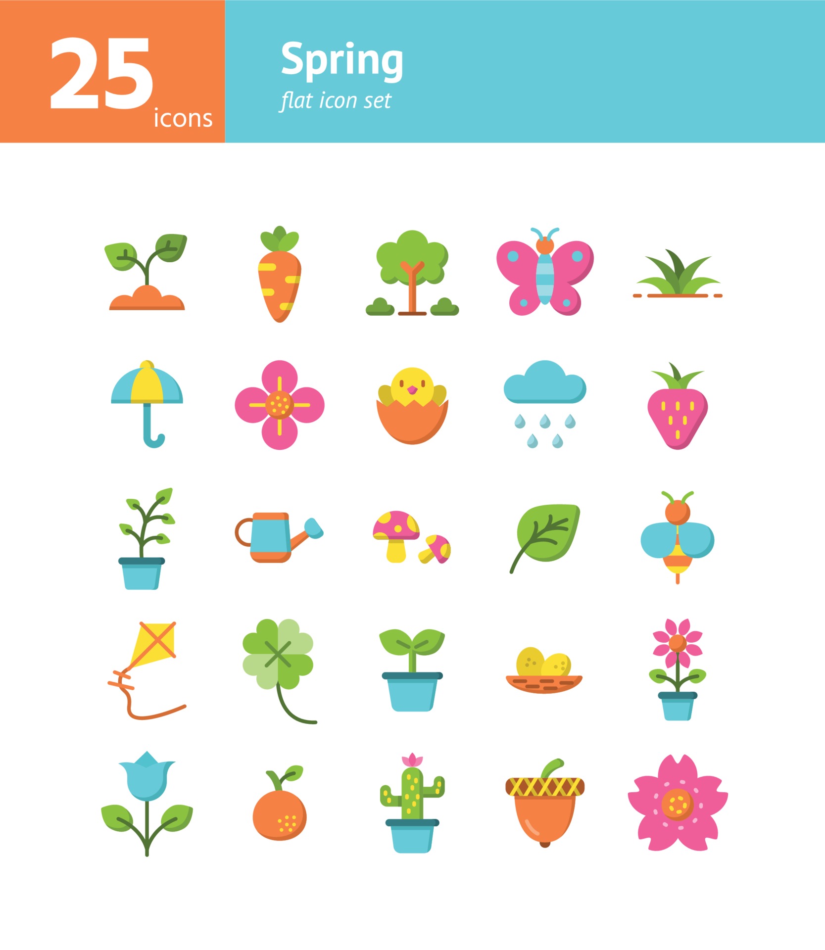 Spring flat icon set. 3305619 Vector Art at Vecteezy