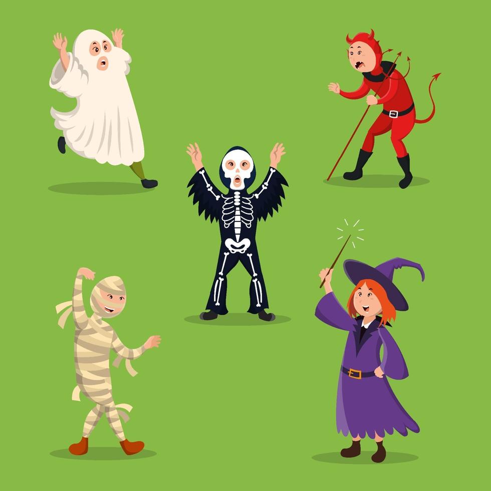 conjunto de personajes de fiesta de disfraces de halloween vector