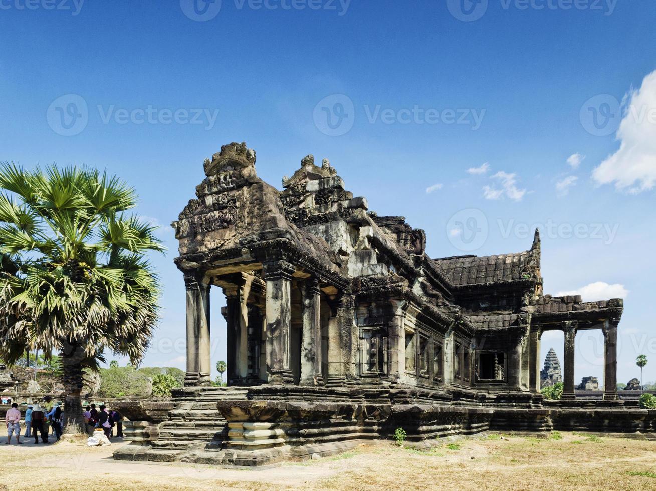 Angkor Wat famous Buddhist old landmark temple ruins detail near Siem Reap Cambodia photo