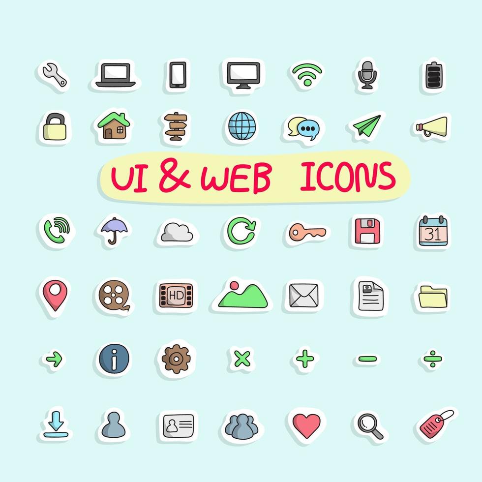 sticker design icon set of ui and internet vector