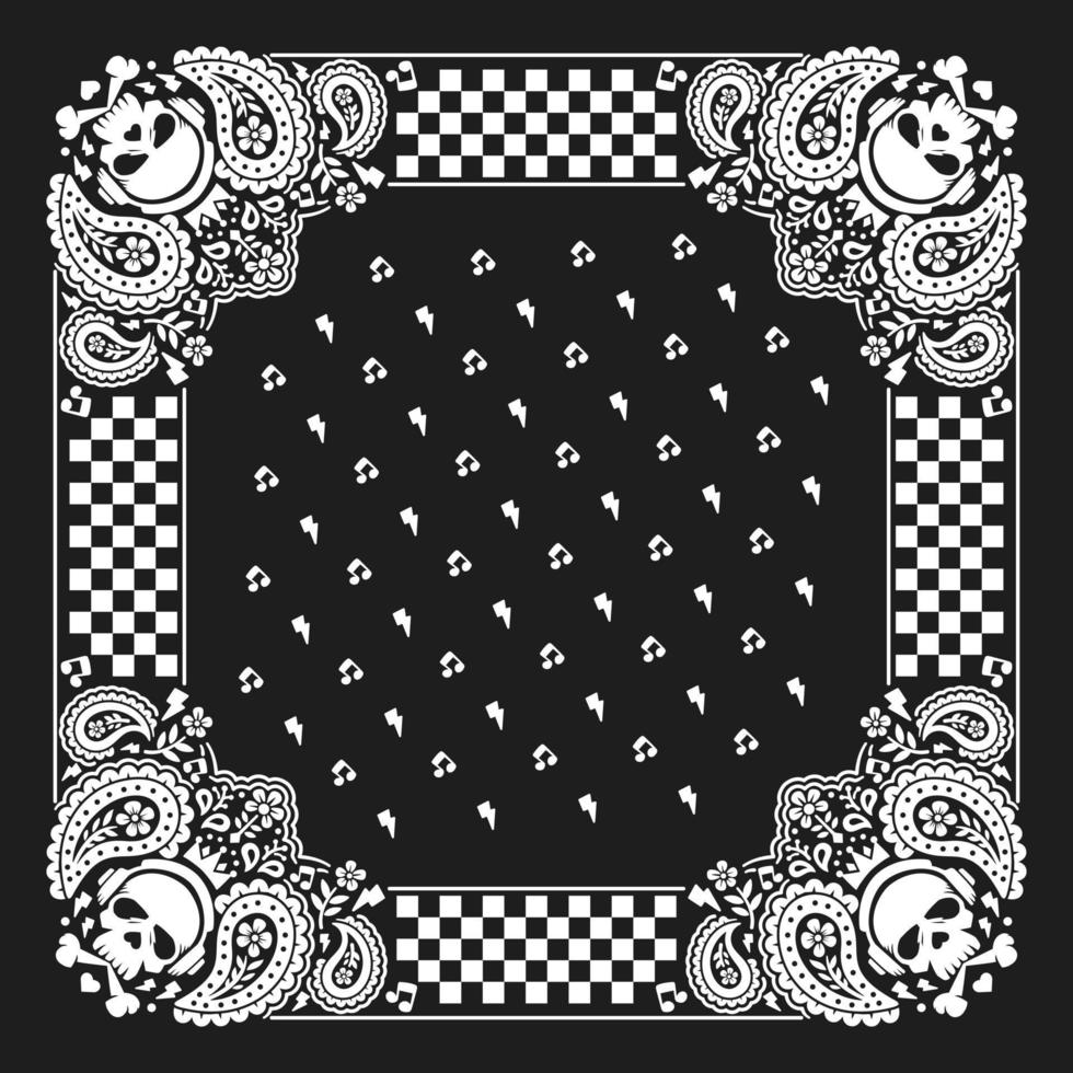 diseño de adorno de paisley bandana con calaveras y símbolo musical 1 vector