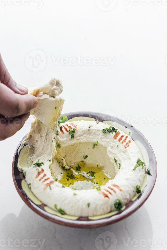 Middle Eastern hummus chickpea dip meze mezze starter snack food set photo