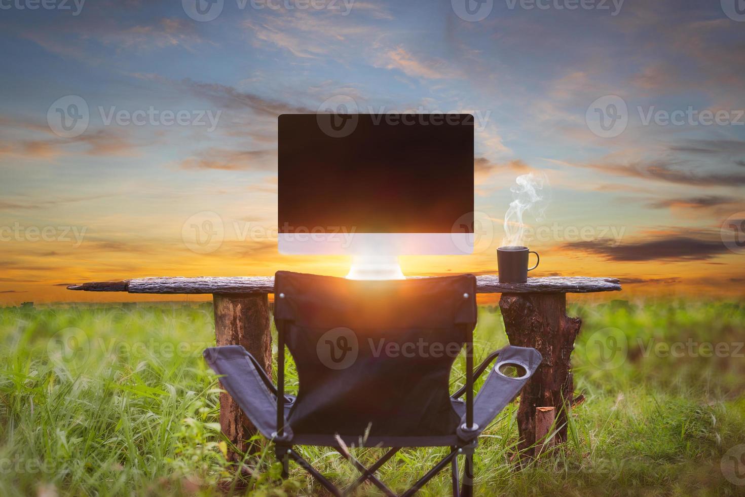Outdoor office with coffee cup photo