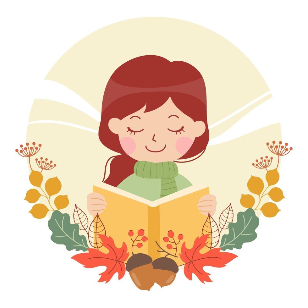 libro de lectura en otoño vector