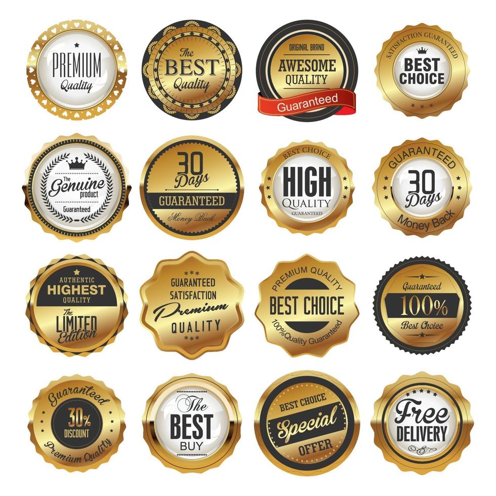 Collection of retro gold and black badge and label design vector