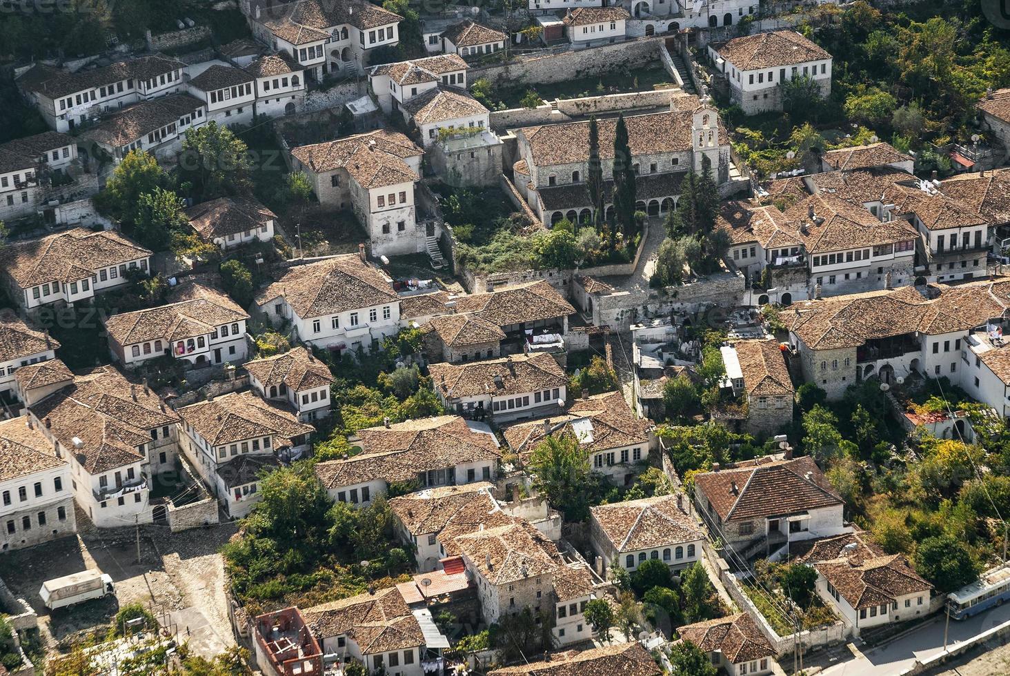 View of Berat Berati historic old town rooftops in Albania photo