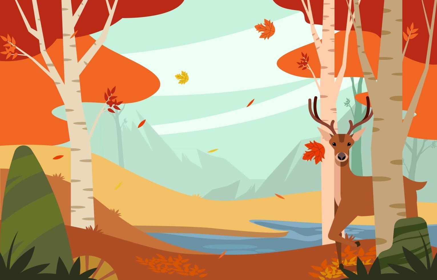 A Deer Near the Lake in Autumn vector