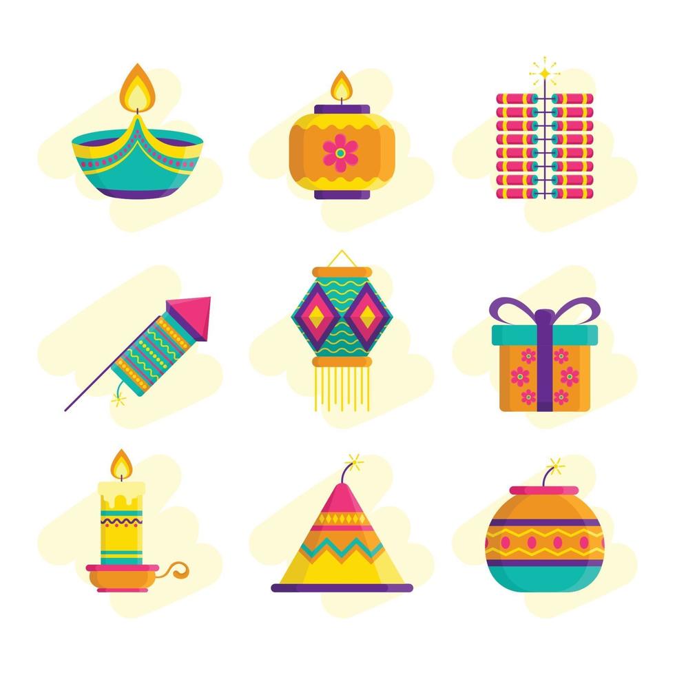 Set of Diwali Festival Icons vector