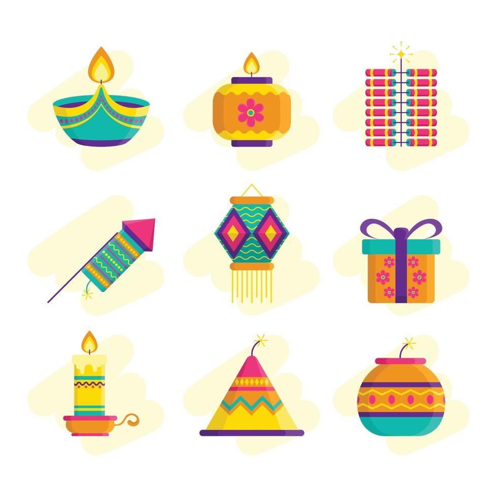 conjunto de iconos del festival de diwali vector