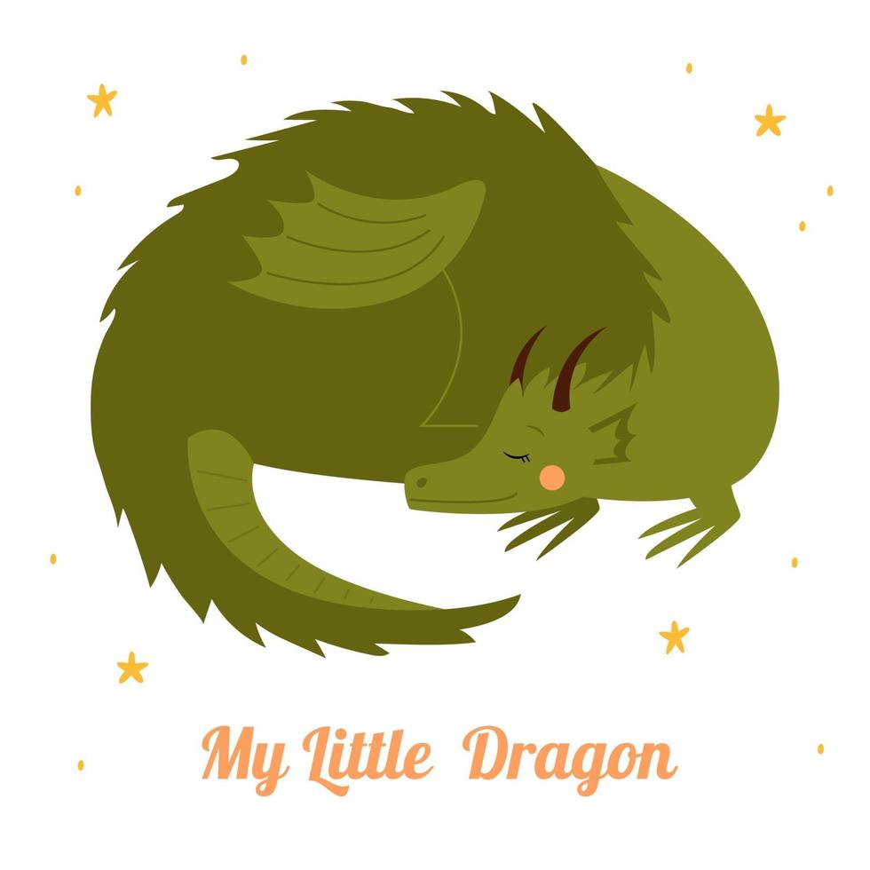 Cute green dragon. Character from a fairy tale. vector