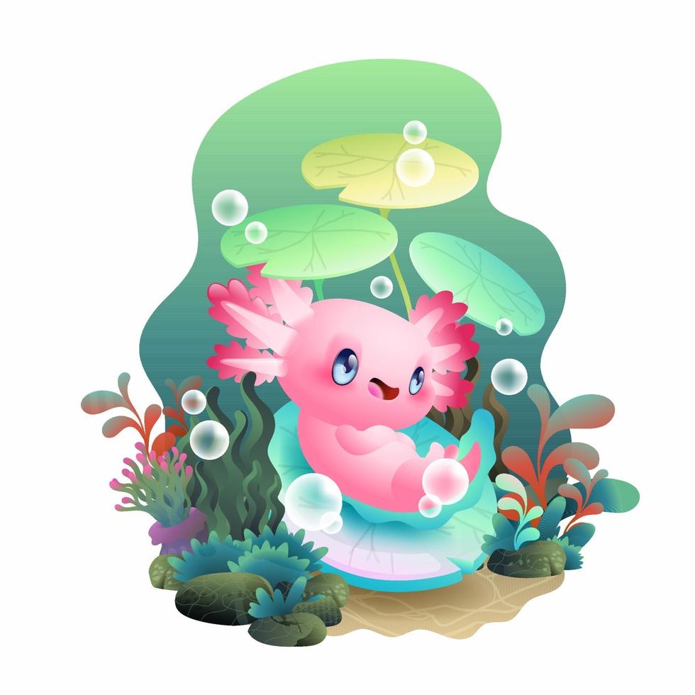 relajarse ilustración vectorial axolotl, linda salamandra rosa vector