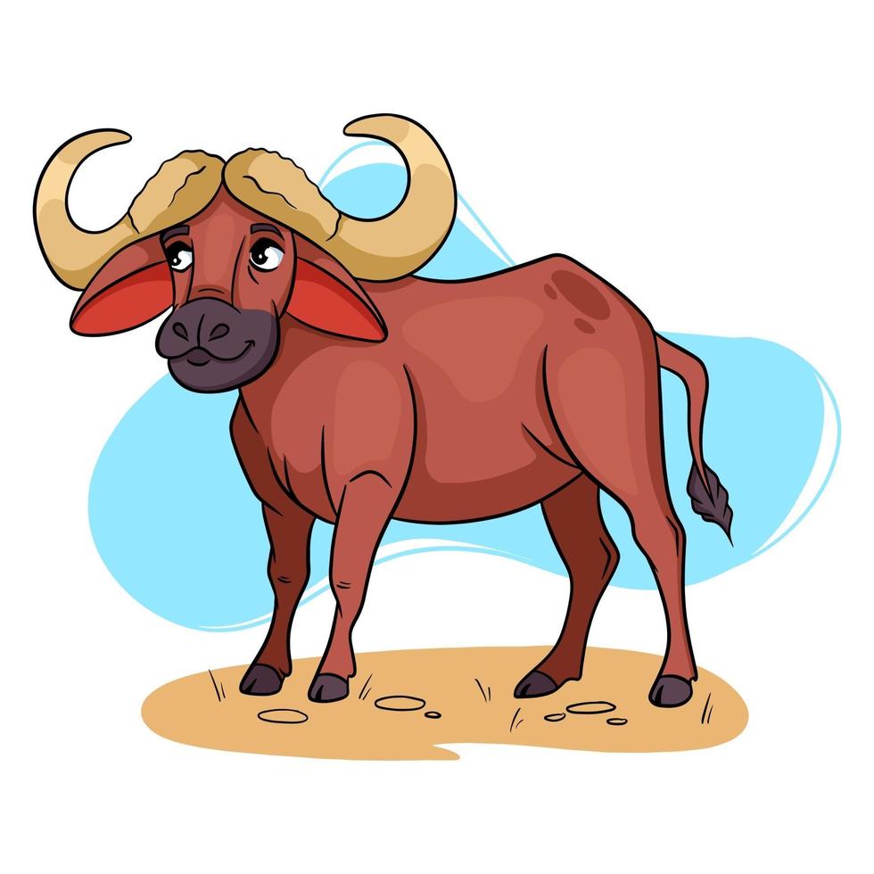 Animal character funny buffalo in cartoon style. vector