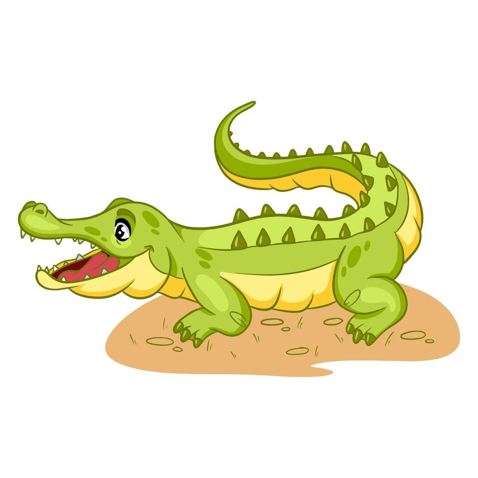 Animal character funny crocodile in cartoon style. vector