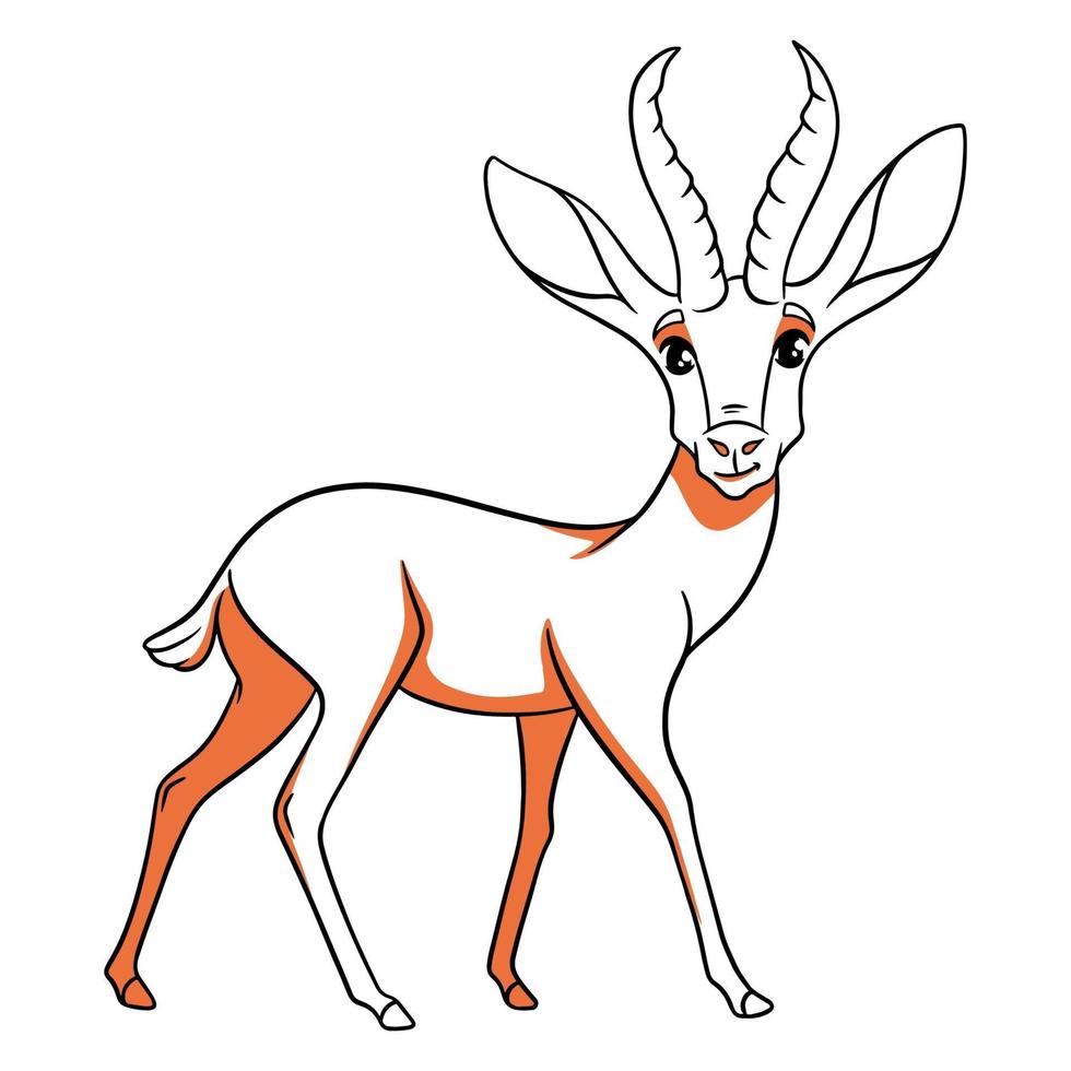 Gacela divertida de carácter animal en estilo de línea. ilustración infantil. vector