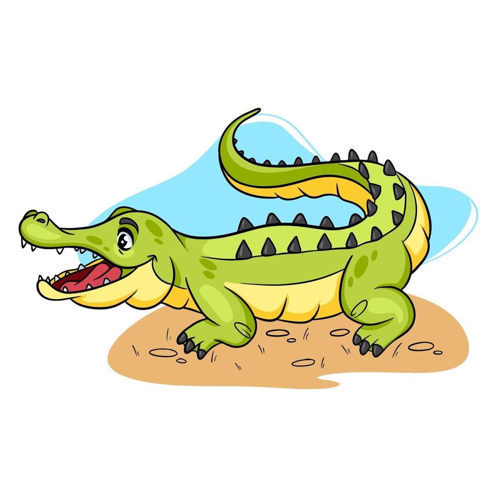 Animal character funny crocodile in cartoon style. vector