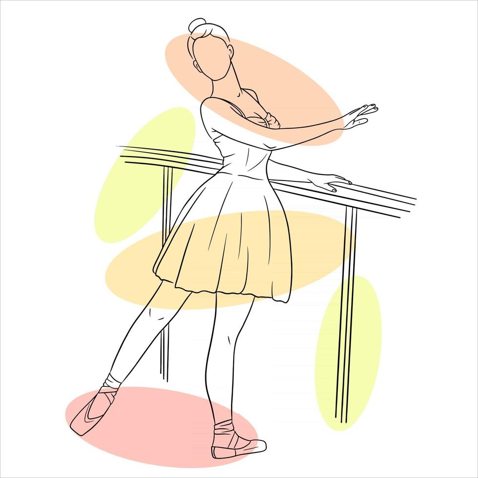 Ballerina in dress and pointe shoes. Line style. Dancer. vector