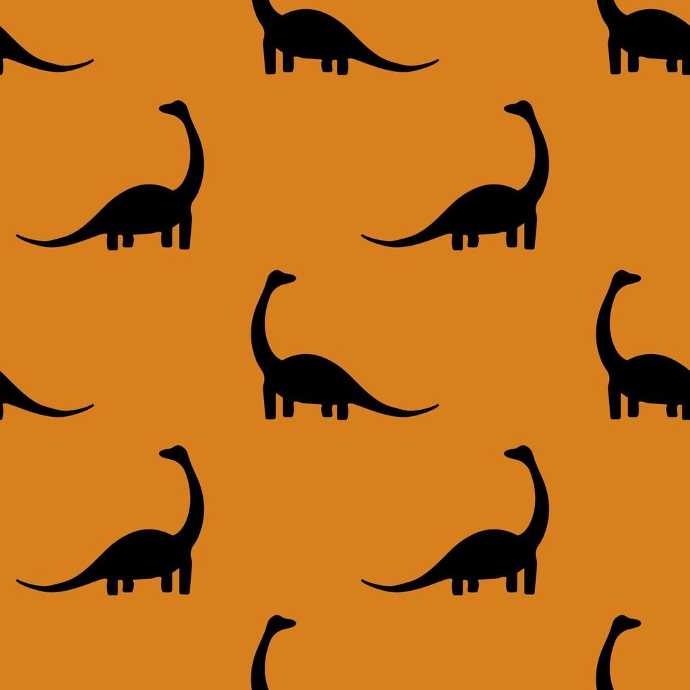 Seamless pattern with dinosaurs diplodocus on an orange background vector