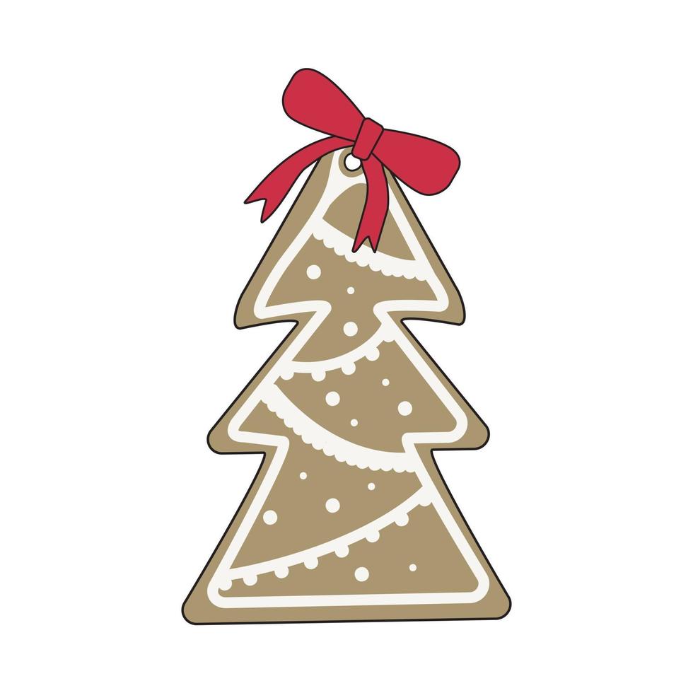 Happy New Year gingerbread with fir shaped frosting and a red bow vector