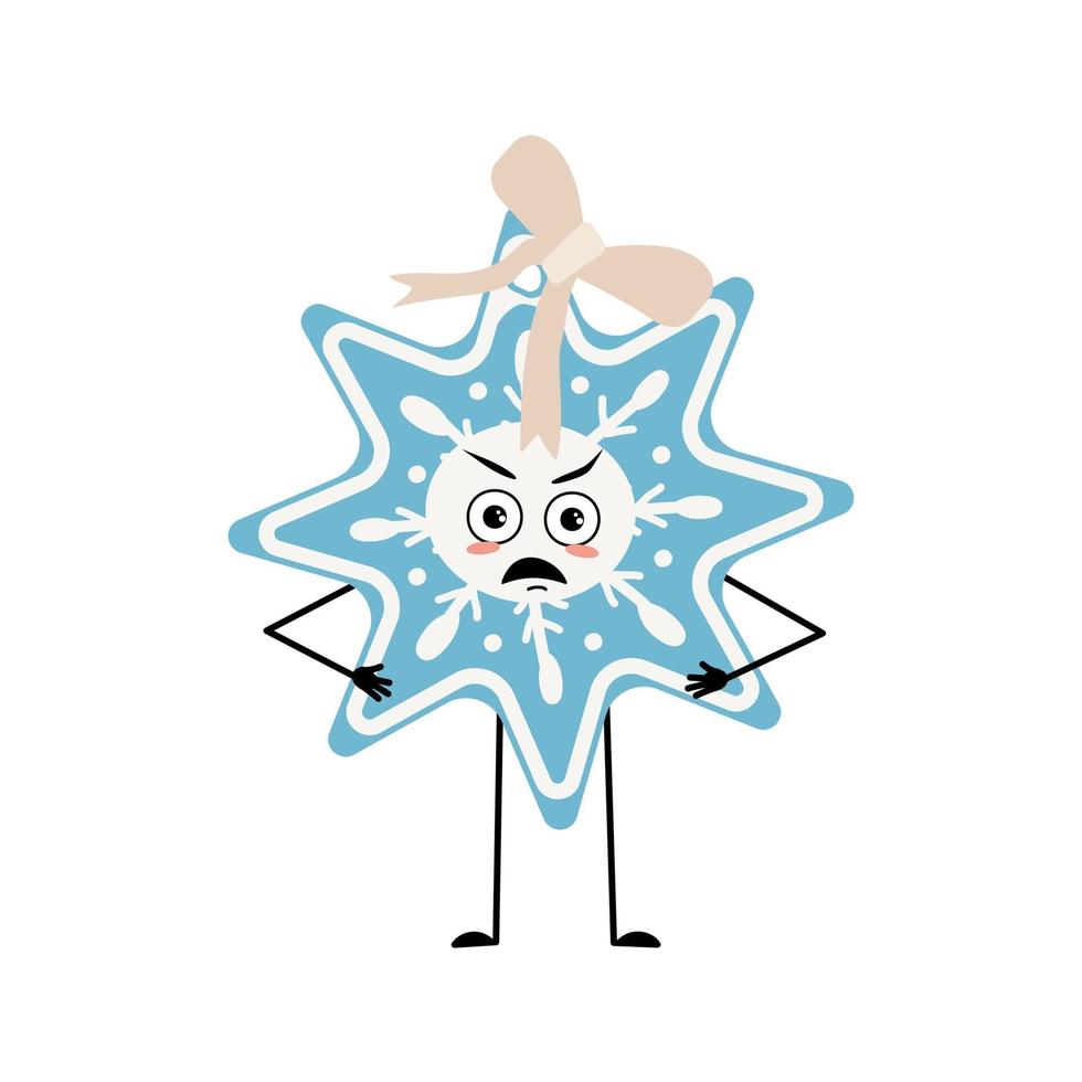 lindo copo de nieve navideño con emociones enojadas, cara gruñona vector