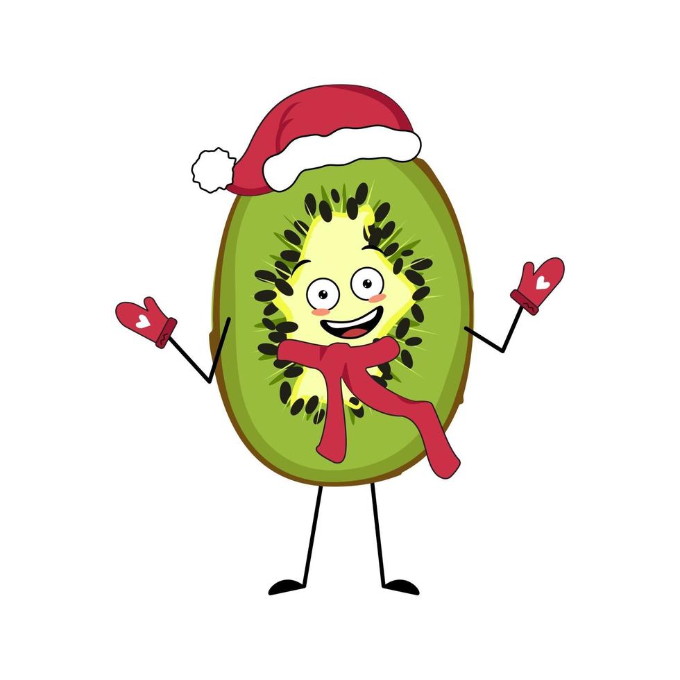 Cute kiwi character with joyful emotions, face, happy eyes vector