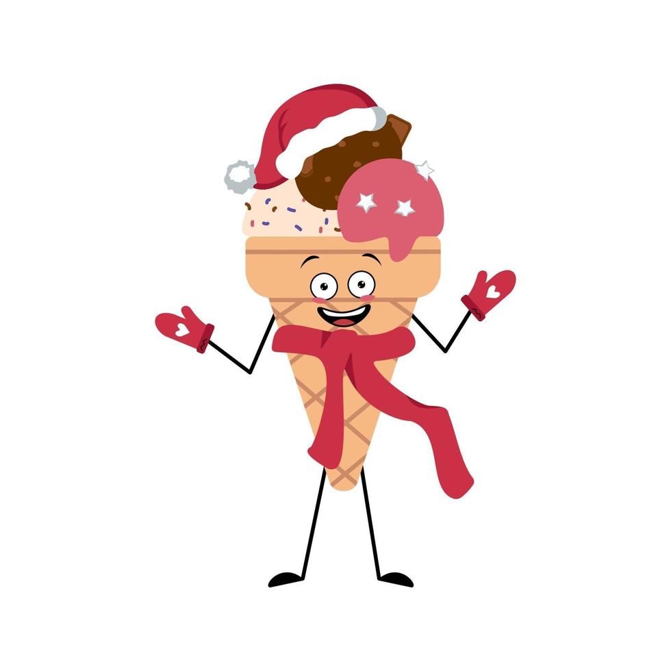 Cute ice cream character with joyful emotions, face, happy eyes vector
