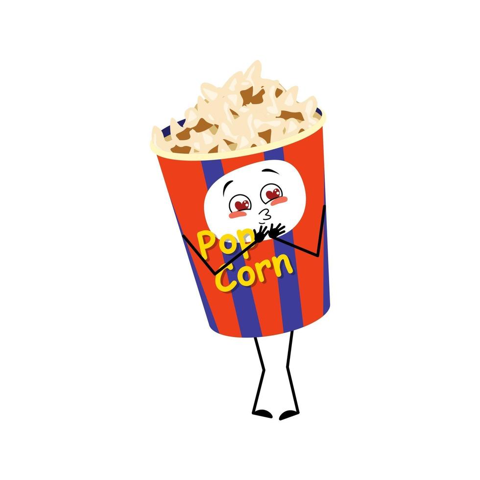 Cute popcorn character in a holiday box falls in love vector