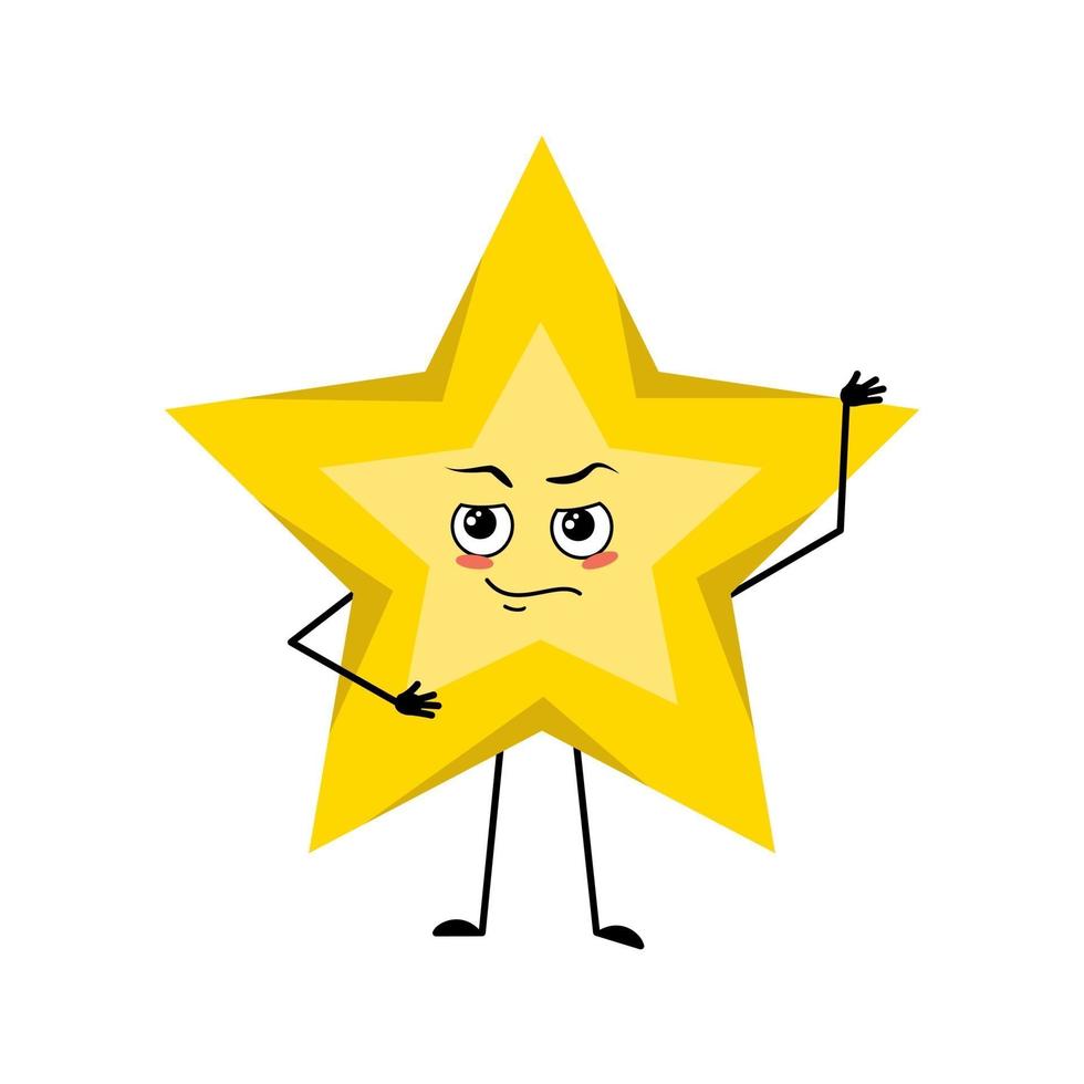 Cute star character with emotions of a hero, a brave face vector