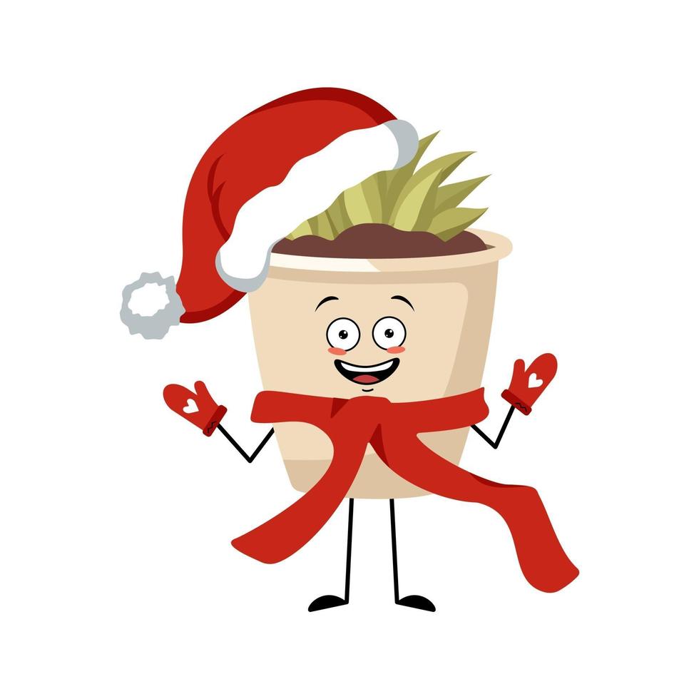 Cute character indoor plant in a pot with joyful emotions, smile face vector