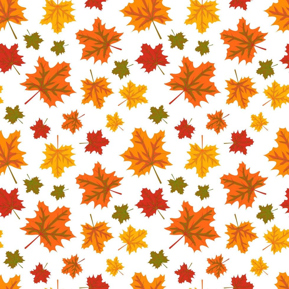 Autumn pattern with orange maple leaves. Bright fall print vector