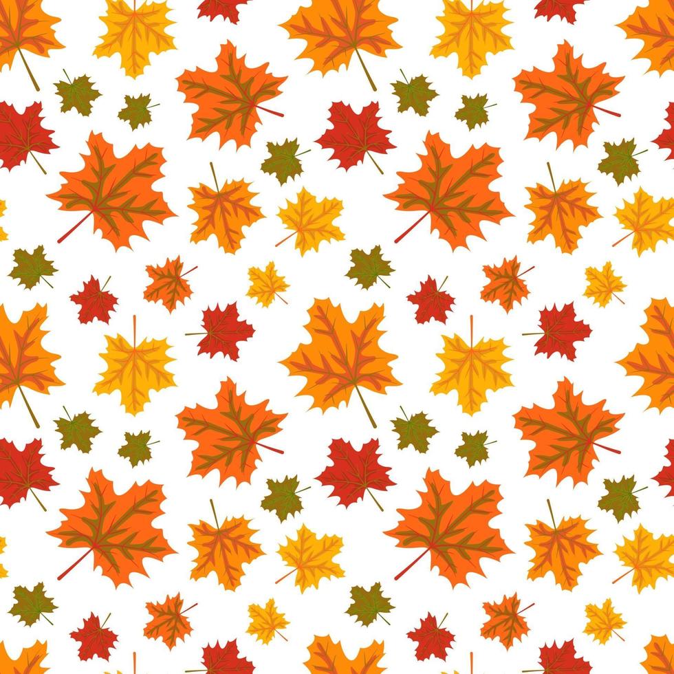 Autumn pattern with orange maple leaves. Bright fall print vector