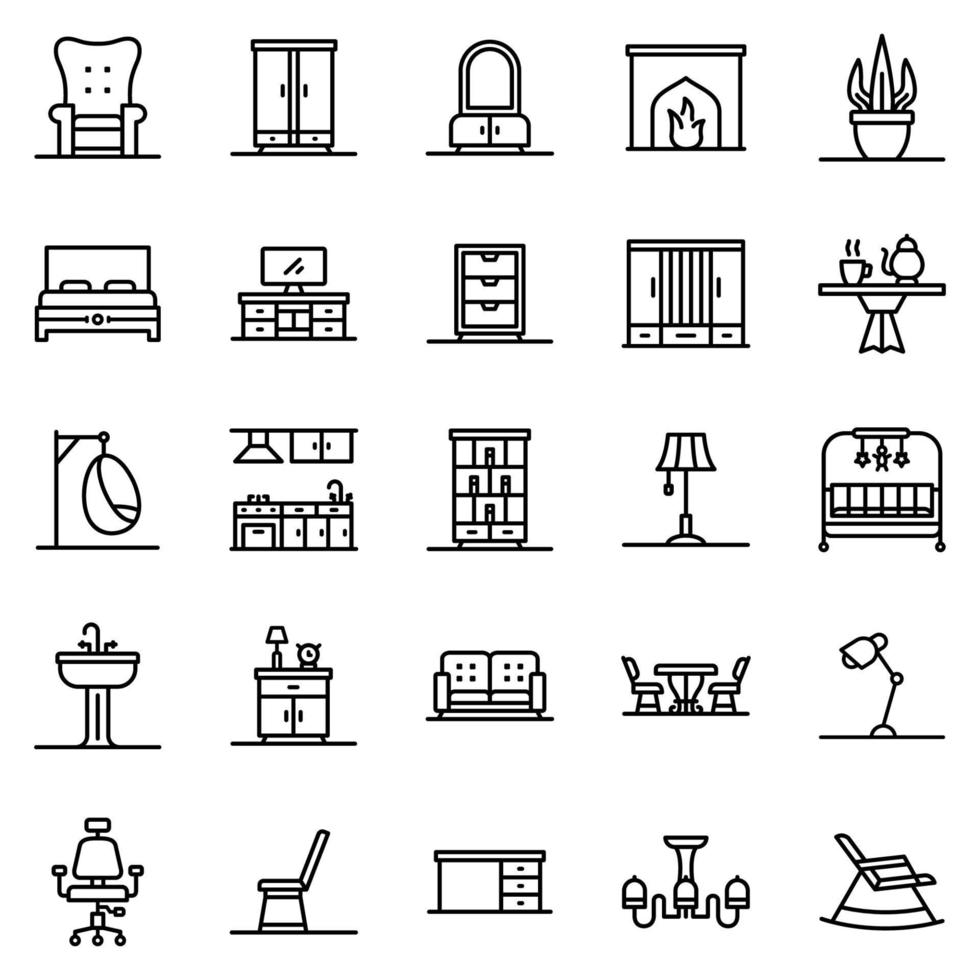 conjunto de iconos de muebles - ilustración vectorial. vector