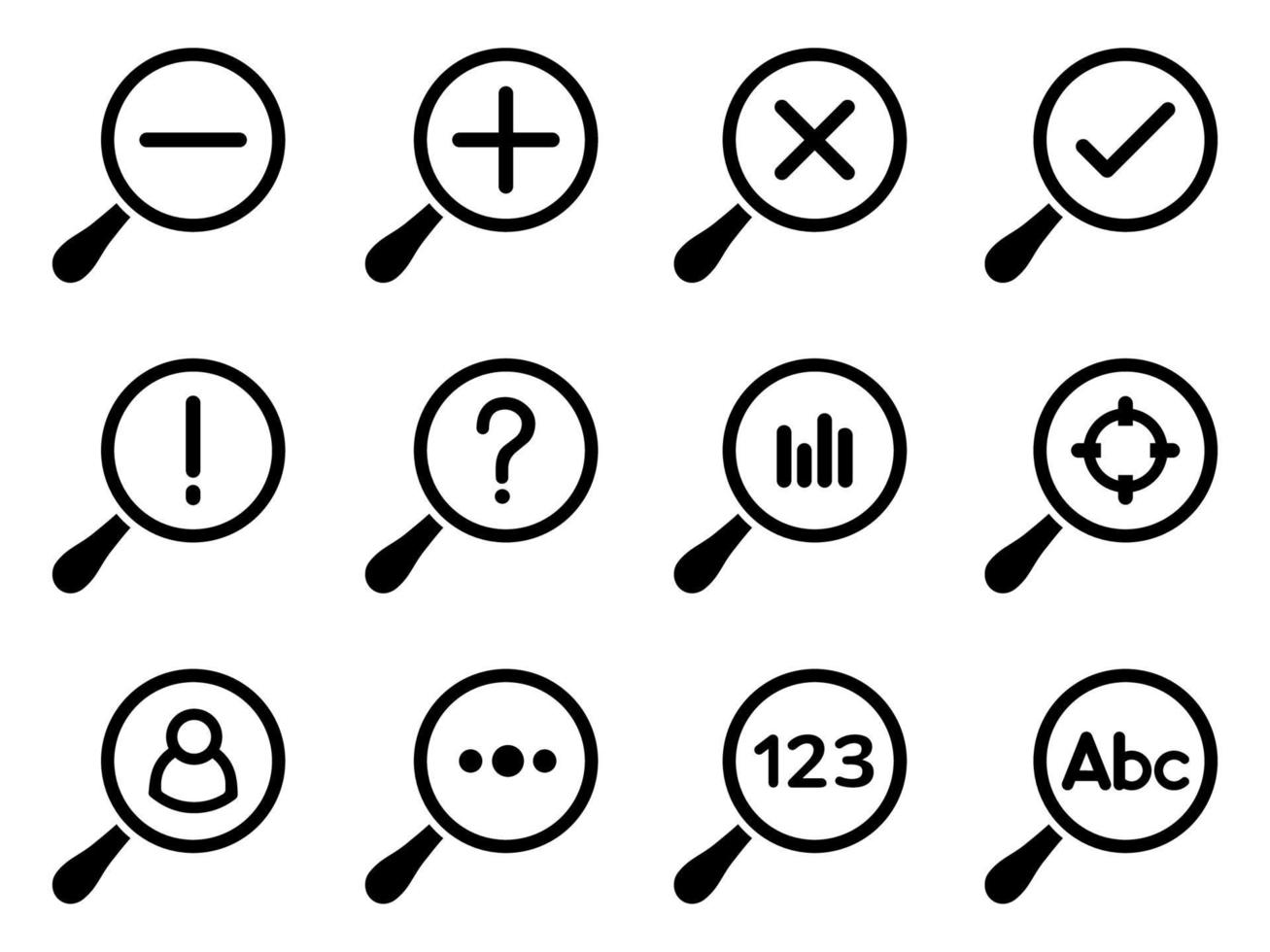 conjunto de iconos de lupa - ilustración vectorial. vector