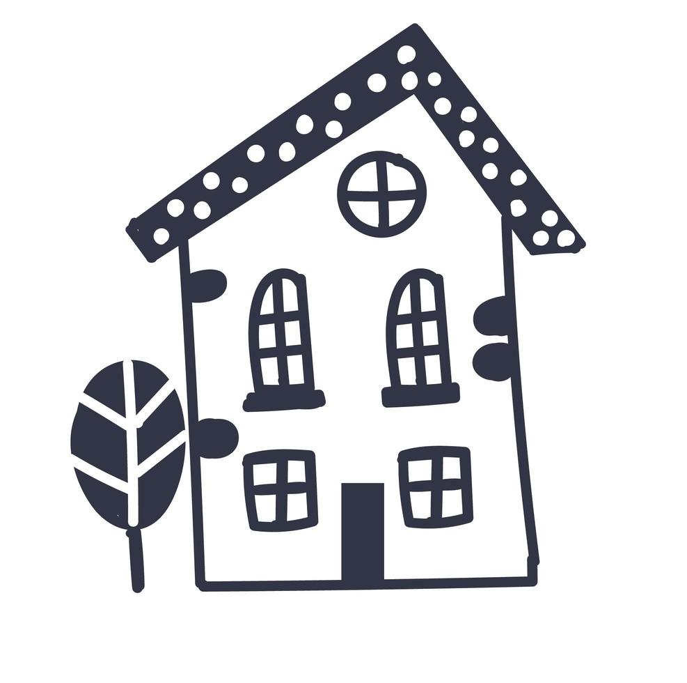 Illustration with house and tree. Scandinavian style. vector