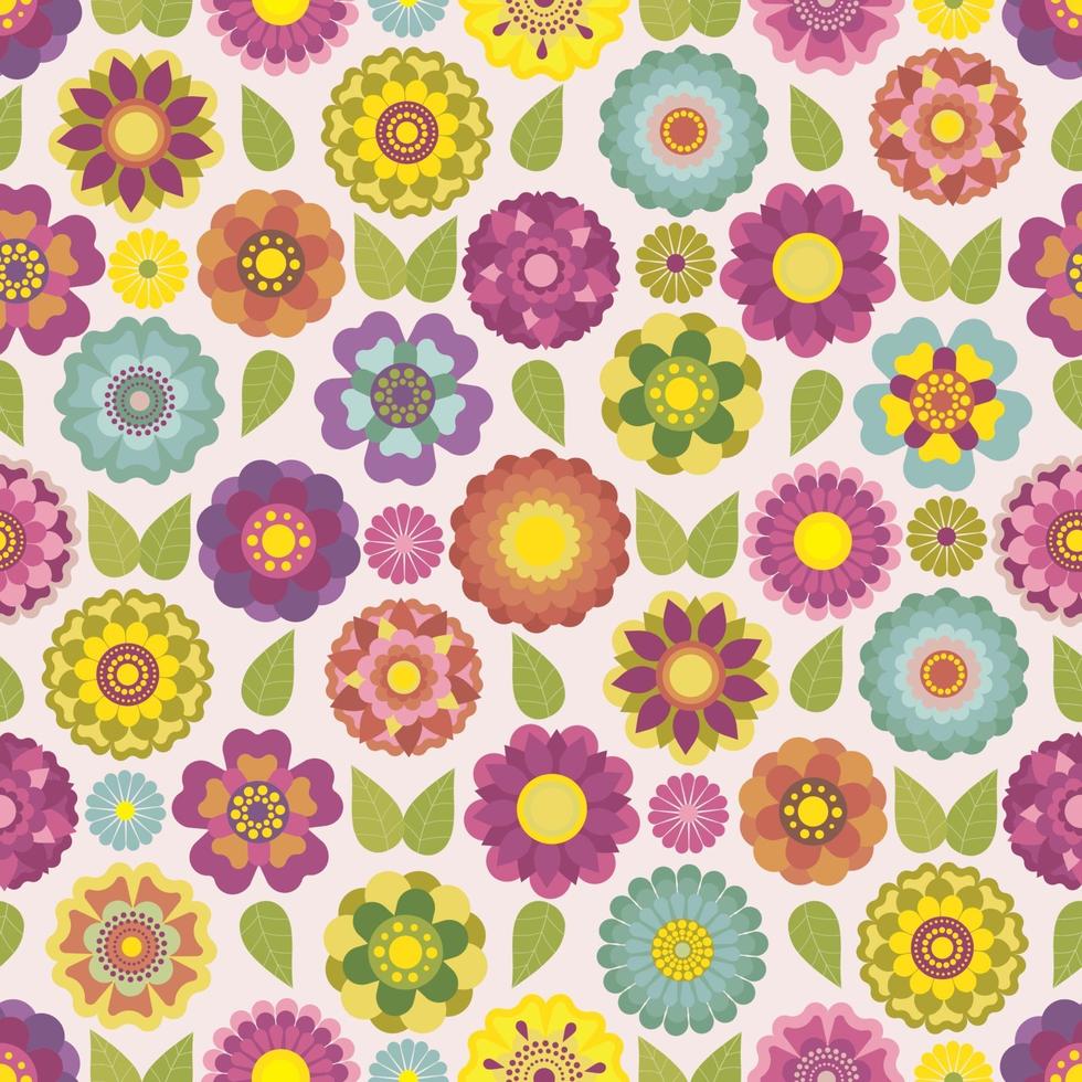 Colorful blooming flowers springtime garden seamless pattern vector