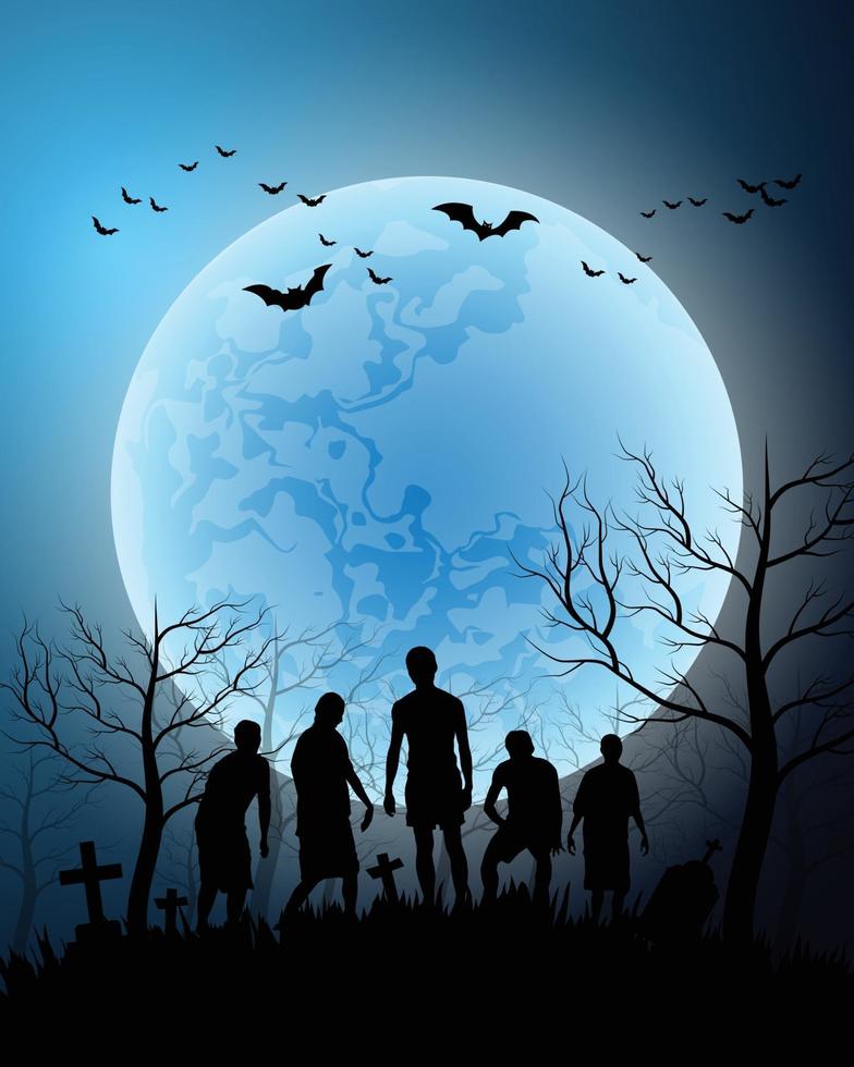 Ghost hand And Zombies appeared on the full moon night. vector