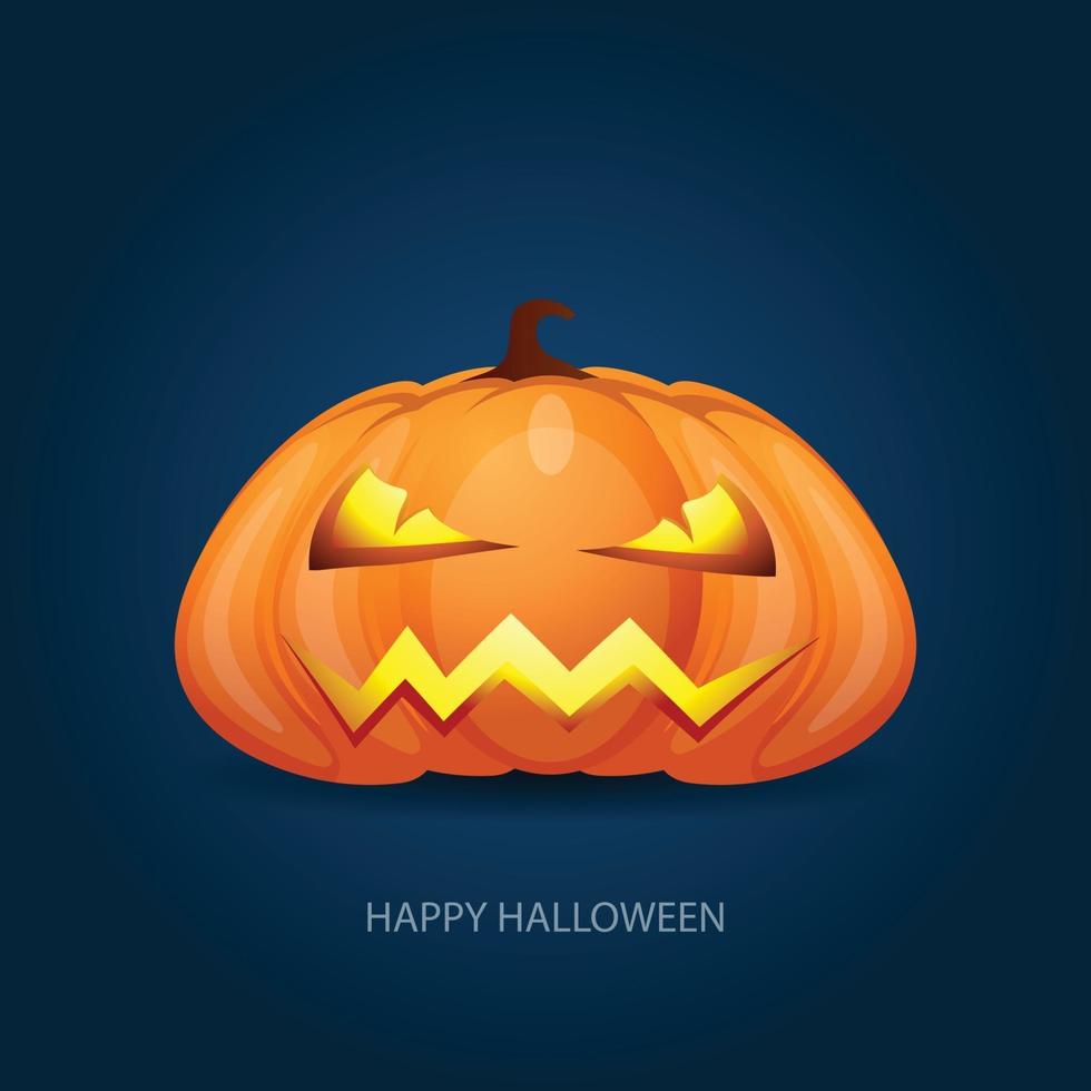Halloween pumpkin with scary face on dark background. vector