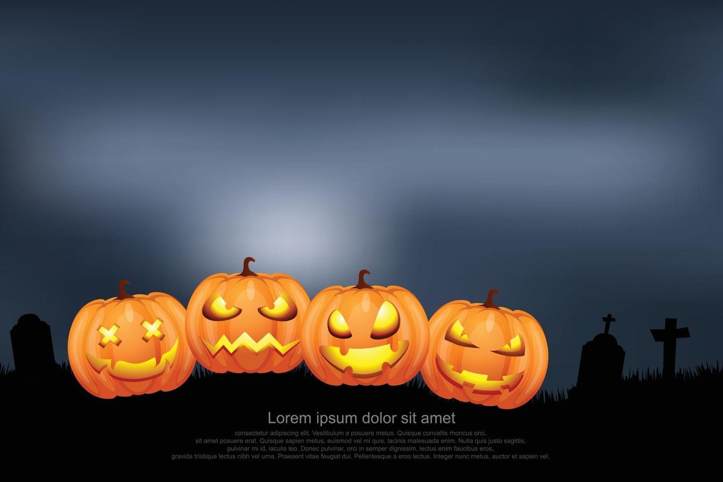 fantasma de calabaza y tumba aparecen en el vector ilustrador de la noche de luna llena