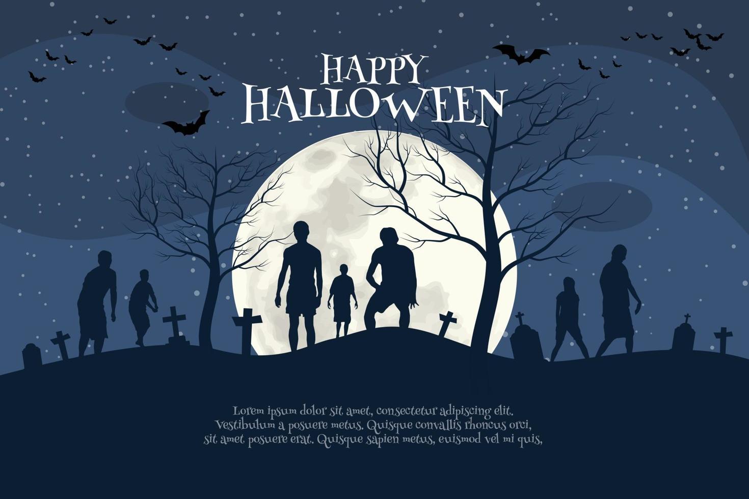 crowd of hungry zombies in the woods. Silhouettes of scary zombies. vector