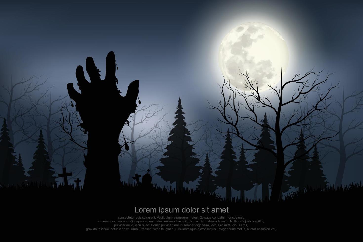 Ghost hand appeared on the full moon night. vector