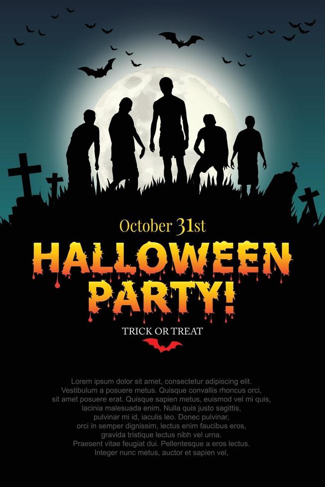 Ghost hand And Zombies appeared on the full moon night. vector