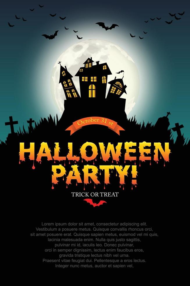 Castle, haunted house and ghost hands, tomb on full moon night. vector